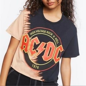 AC/DC acid wash v-neck mid-drift crop top
